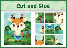 Children board game cut and glue with a cute deer using pants vector