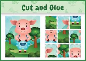 Children board game cut and glue with a cute pig using pants vector