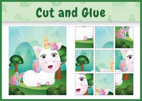 Children board game cut and glue with a cute unicorn vector