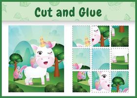 Children board game cut and glue with a cute unicorn vector