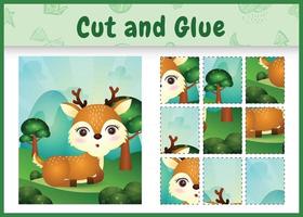 Children board game cut and glue with a cute deer vector