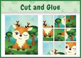 Children board game cut and glue with a cute deer vector