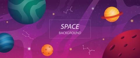 open space background banner with colorful planets and star vector