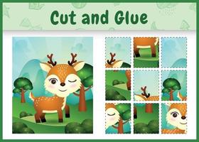 Children board game cut and glue with a cute deer vector