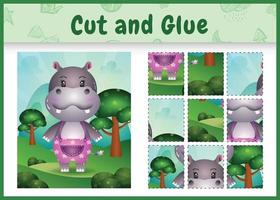 Children board game cut and glue with a cute hippo using pants vector