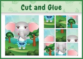 Children board game cut and glue with a cute elephant using pants vector