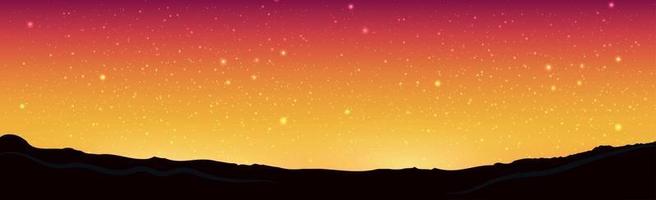 Beautiful starry red yellow sky on a background of mountains vector