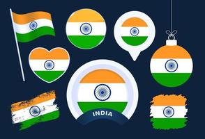 colección de vectores de la bandera de la india gran conjunto de elementos de diseño de la bandera nacional en diferentes formas para las fiestas públicas y nacionales en estilo plano