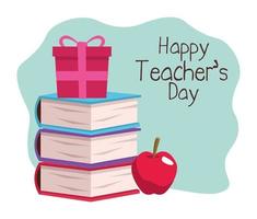 happy teachers day scene with books and gift vector