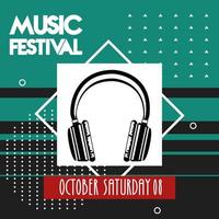 cartel del festival de música con dispositivo de audio para auriculares vector