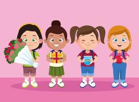 happy teachers day scene with students girls vector