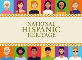 national hispanic heritage celebration lettering with people in square frame vector