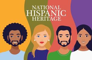 national hispanic heritage celebration lettering with people and colors background vector