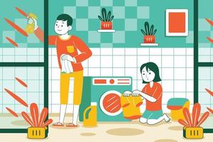 Cleaning House Vector Illustration in Flat Design Style