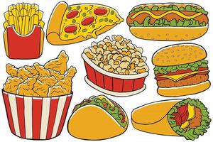 Fast Food Doodle Vector in Flat Design Style