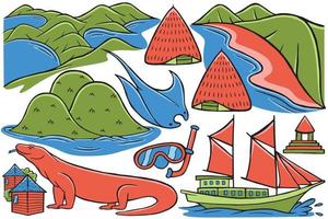 Labuan Bajo Doodle Vector in Flat Design Style