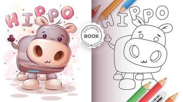 Cartoon character funny hippo coloring book vector
