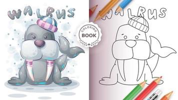 Funny walrus coloring book vector