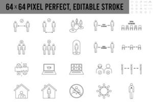 Simple Set of social distancing icon Line Icons self quarantine stay home work from home vector