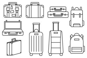Conjunto de iconos de equipaje y bolso de mano de mochila de colección