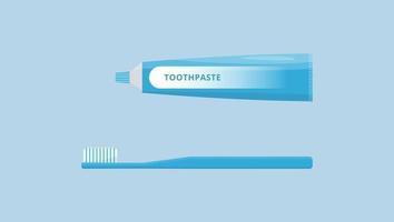Oral and teeth care Toothbrush and toothpaste isolated on blue background Dental hygiene Flat style vector illustration