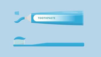 cepillo de dientes y pasta de dientes para el cuidado bucal y dental aislado sobre fondo azul ilustración de vector de estilo plano de higiene dental