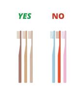 Bamboo toothbrush vs plastic toothbrushes Zero waste and eco living concept Illustration of eco natural brush in flat minimalism style