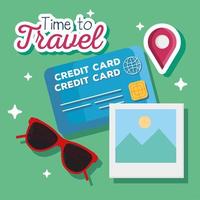 time to travel glasses credit card and picture vector design