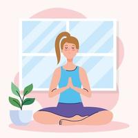 woman doing yoga at home vector design