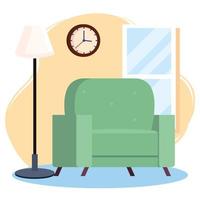 home chair with lamp and clock vector design