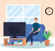 hombre viendo tv en casa diseño vectorial vector