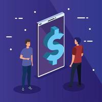 dollar icon on smartphone with men vector design