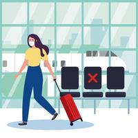 New normal of woman with mask and bag at airport vector design
