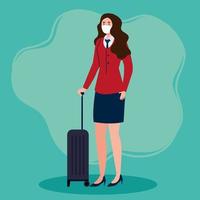 New normal of stewardess with mask and travel bag vector design