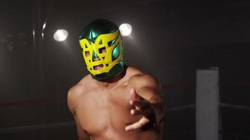 Masked wrestler in boxing ring video