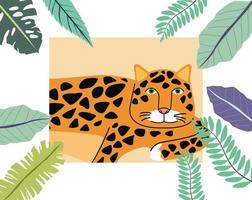 leopardo salvaje con escena de hojas vector