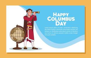 Columbus day celebration scene of christopher using telescope and map vector