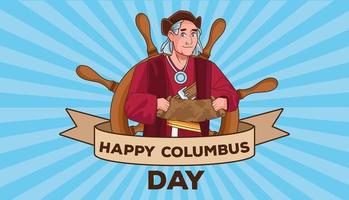 Columbus day celebration scene of christopher lifting paper map vector