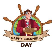 Columbus day celebration scene of christopher lifting paper map guide scene vector