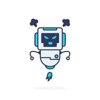 personaje de robot simple pose muy enojado ilustración lindo azul vector