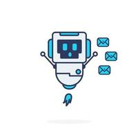 happy robot smile with message three blue cute character vector