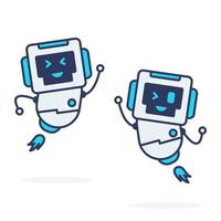 Cute character robot mascot happy smile with friend vector