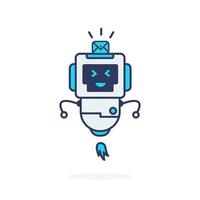 Ilustración simple de personaje lindo robot muy feliz con mensaje vector