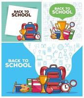 back to school letterings with supplies scenes vector