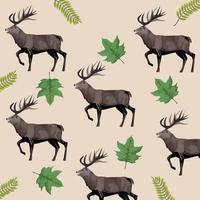 wild reindeer animals and leafs pattern vector