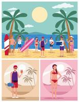 young people wearing swimsuits on the beach characters scenes vector