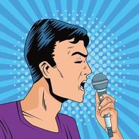 young man with microphone character pop art style vector