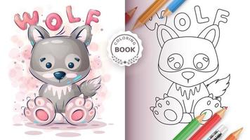 Adorable wolf coloring book vector