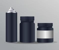 pots products and spray bottle branding isolated icons vector