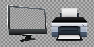 printer hardware machine and monitor computer devices vector